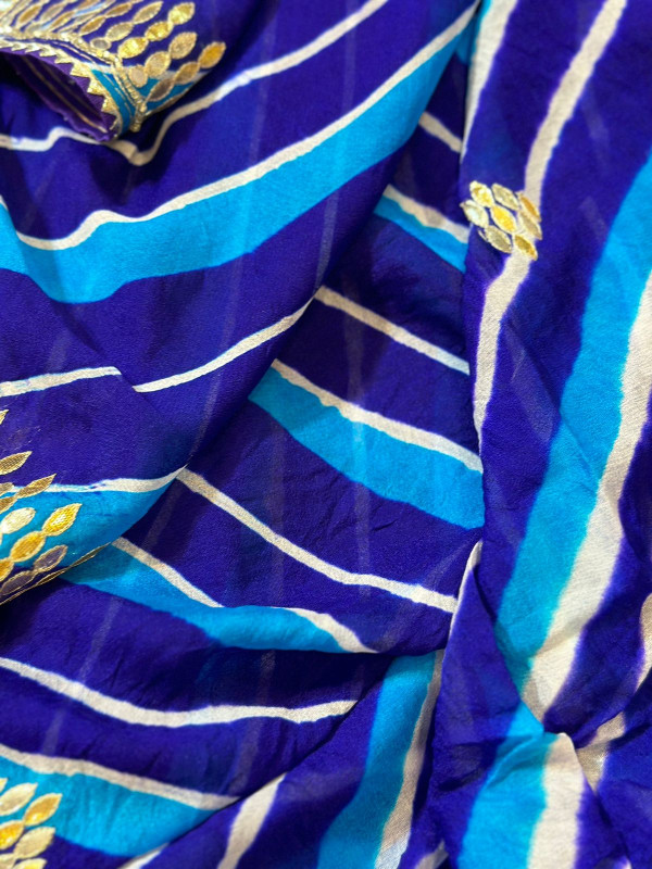 Cerulean Blue Handloom Kota Silk Leheriya Saree – Khinkhwab